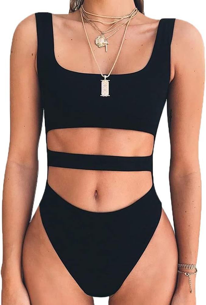 BEAGIMEG Women's Tank Top Cut Out Sleeveless Bodice Bodysuit Party Clubwear | Amazon (US)