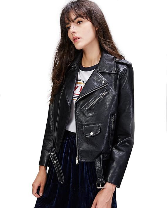 LY VAREY LIN Women's Faux Leather Motorcycle Jacket PU Slim Short Biker Coat | Amazon (US)