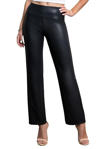 Faux Leather Pants for Women - Premium Vegan Leather Leggings for Women High Waisted - Soft, Stretchy, and Non-See Through - Black - Large | Amazon (US)