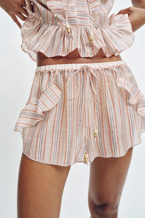 RUFFLED STRIPED SHORTS | Zara Canada