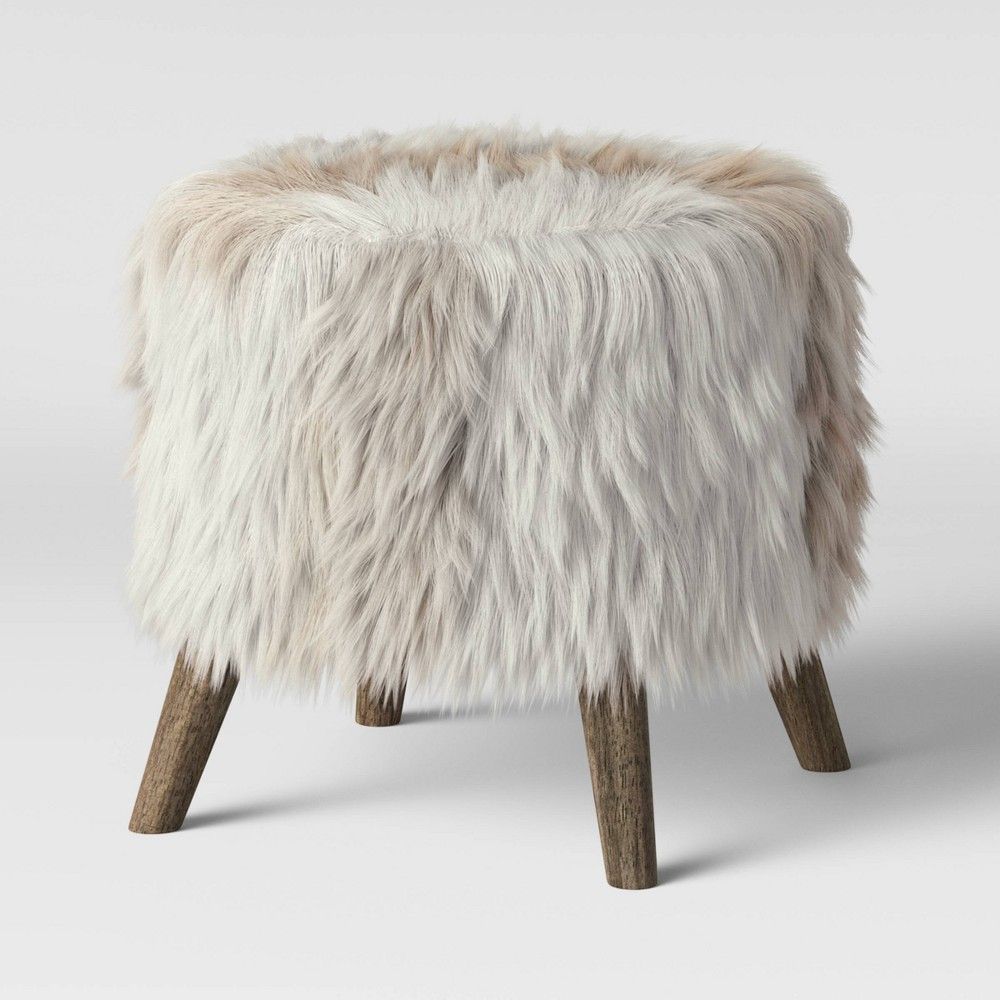 Judith Faux Fur Ottoman Light Brown - Threshold | Target