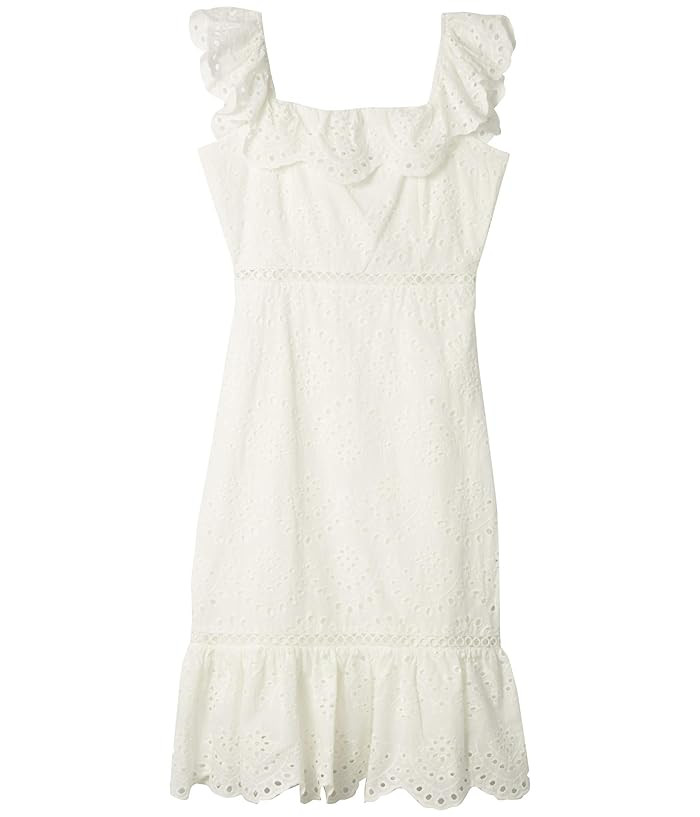 Sam Edelman Eyelet Ruffle Neck Dress (White) Women's Dress | Zappos