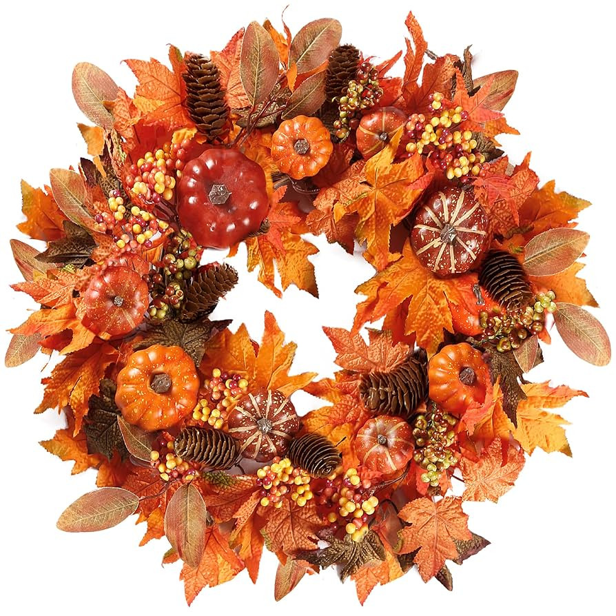 Sggvecsy Fall Wreath 20’’ Autumn Front Door Wreath Harvest Wreath with Various Pumpkin Cluste... | Amazon (US)