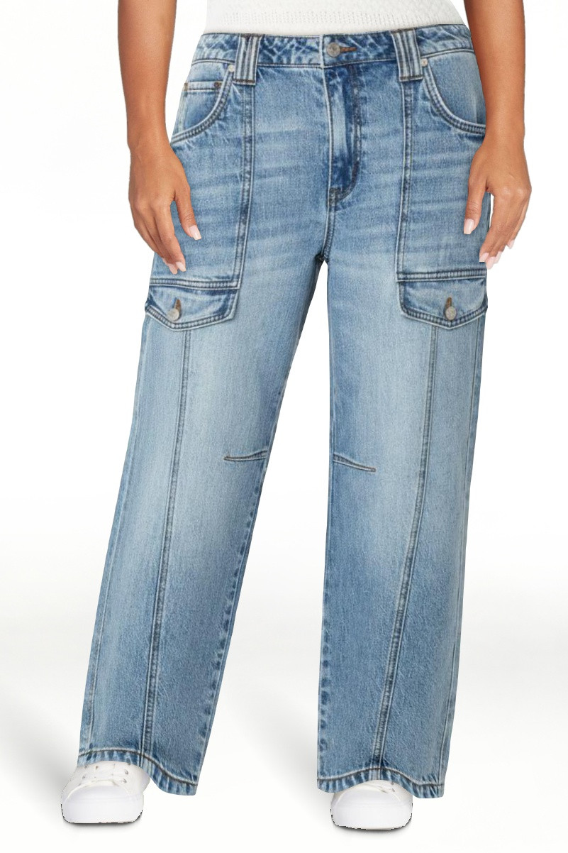 Celebrity Pink Women's Mid Rise Utility Barrel Jeans, Sizes 1-21 | Walmart (US)