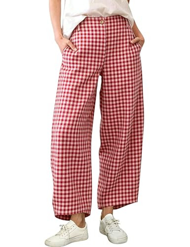 MINSURE Women's Cotton Gingham Pants Wide Leg Capri Beach Pants 2026 Summer Casual Baggy Palazzo ... | Amazon (US)