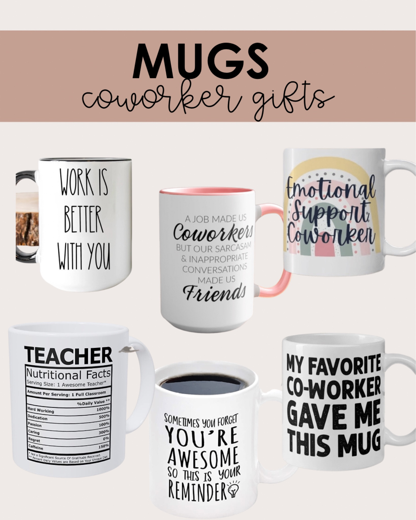 Coworker gift idea: a mug with hot chocolate or coffee mix! 

Teacher gift ideas, coworker gift ideas, Christmas gift ideas, mugs 

#LTKGiftGuide #LTKHoliday #LTKSeasonal