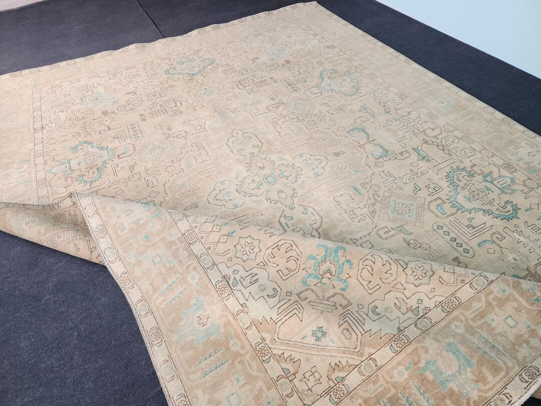 10x13 Large Vintage Rug, Large Oushak Rug, Turkish Area Rug, Neutral Pale Rug, 10x13 Large Area R... | Etsy (US)