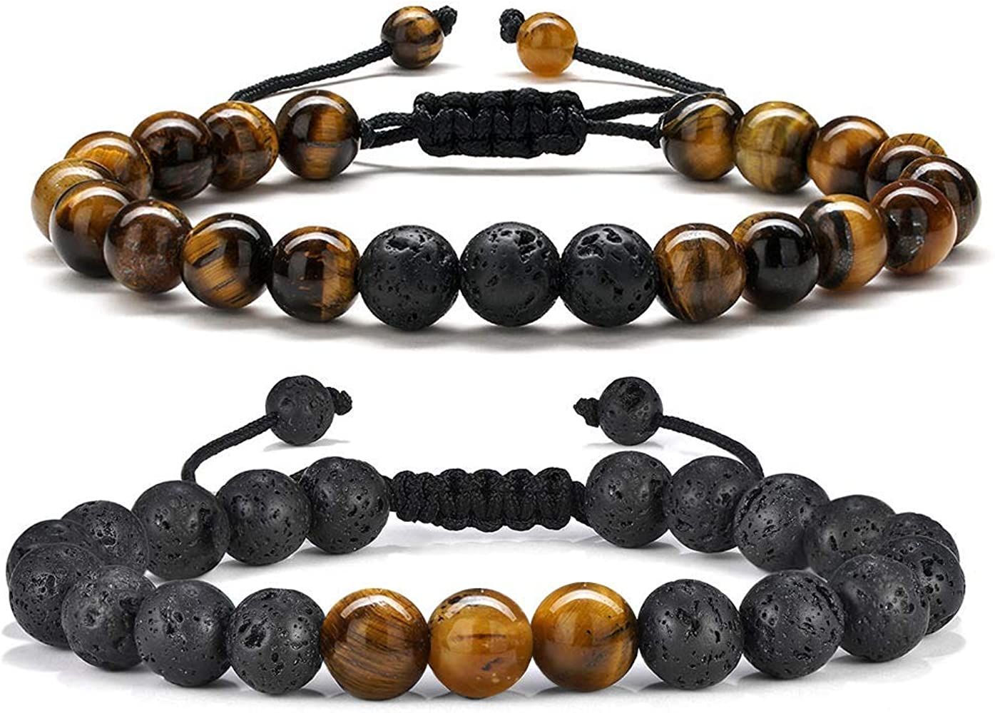 Bead Bracelet for Mens Gifts - Natural Tiger Eye Black Lava Rock Stone Mens Anxiety Bracelets, Ad... | Amazon (US)