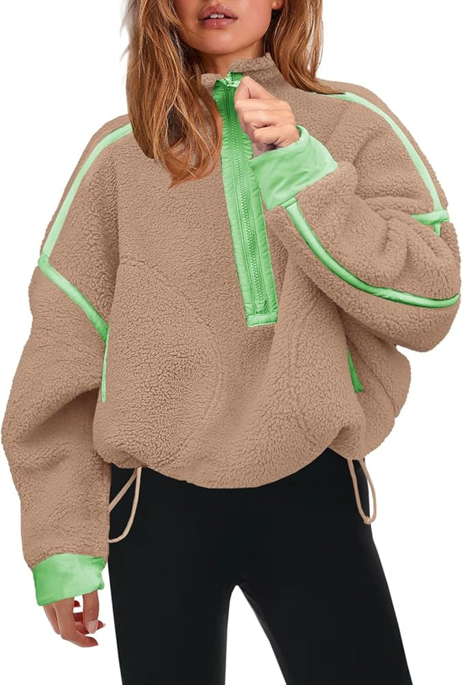 Panadila Womens Half Zip Sherpa Fleece Pullover Soft Oversized Sweatshirt with Pockets Warm Fuzzy... | Amazon (US)