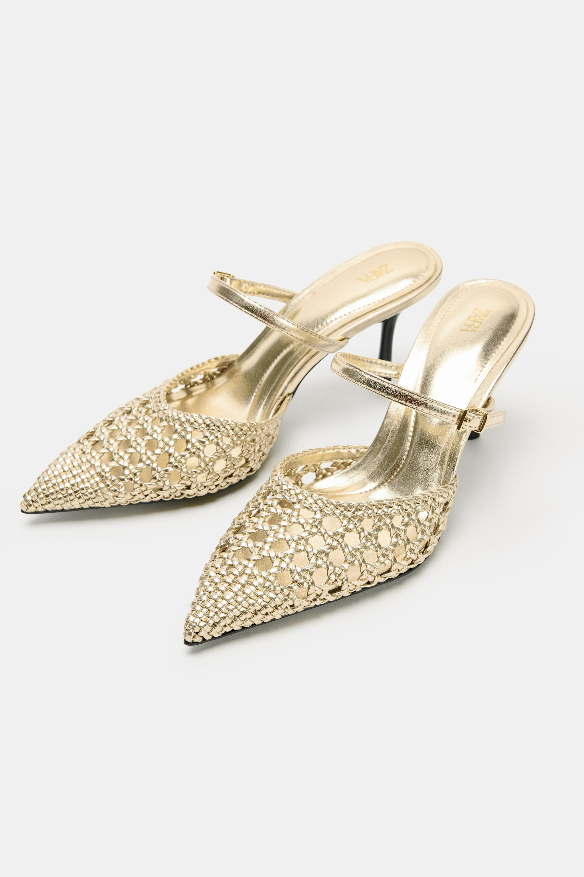 METALLIC BRAIDED SLINGBACK HEELS | Zara US