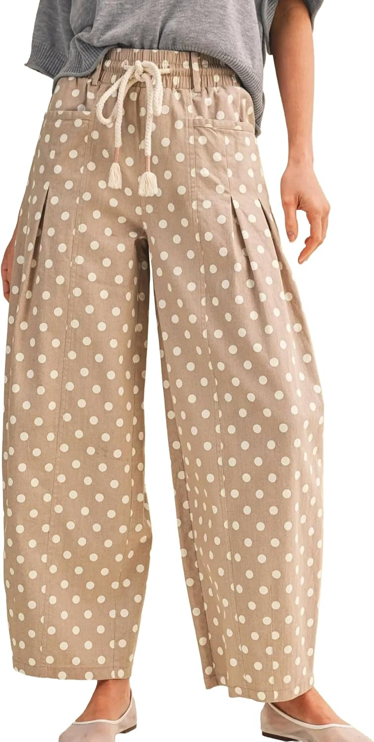 Women's Polka Dot Linen Pants with Pockets | Amazon (US)