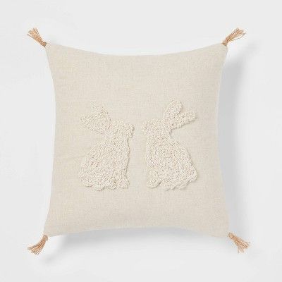 Textural Bunnies Square Throw Pillow Neutral - Threshold&#8482; | Target