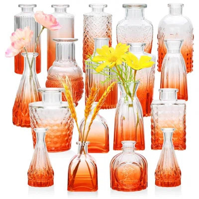Glass Bud Vase Set Of 18, Small Glass Vintage Vases For Flowers, Red-orange Bud Vases In Bulk For Rustic Wedding Decor, Table Centerpieces, Decor Cent | Wayfair North America