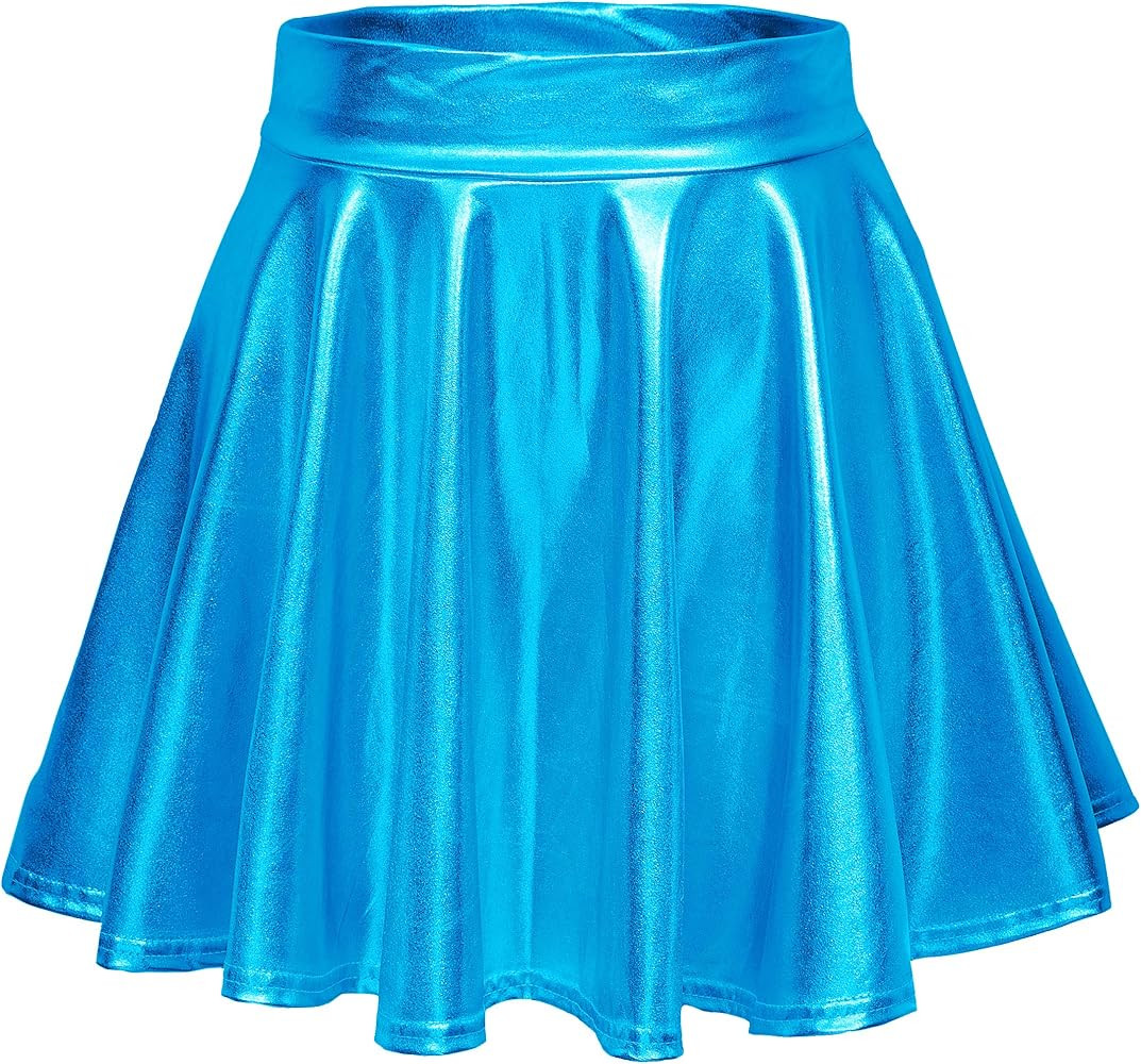Urban CoCo Women's Shiny Flared Pleated Mini Skater Skirt | Amazon (US)