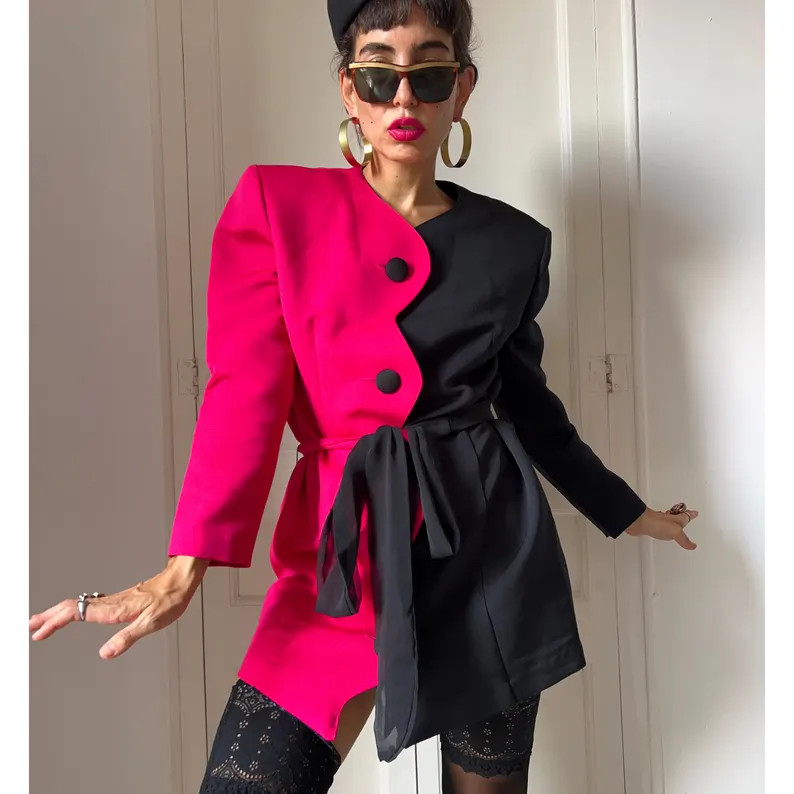 Vintage 80s Asymmetric Colorblock Blazer Dress Avant Garde Fuchsia Tuxedo Indie Sleaze Suit Jacke... | Etsy (Global)