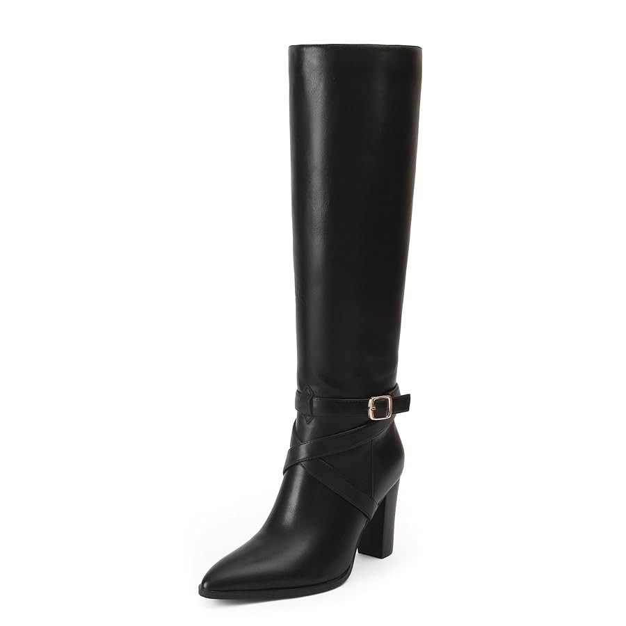 iiimmu Knee High Boots 3.5 IN Chunky Heel Comfortable Fall Boots for Women Strap Design Almond To... | Amazon (US)