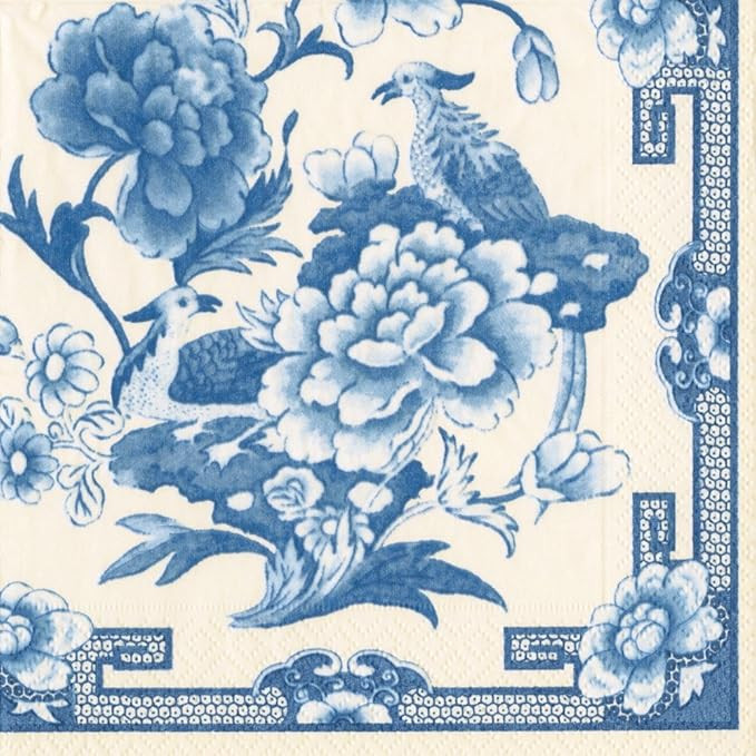 Entertaining with Caspari Cocktail Napkin, Blue and White, Box of 40 | Amazon (US)