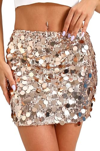 GUANYY Sequence Skirt for Women Petite High Waisted Sparkle Sequin Skirt Y2k Concert Christmas Halloween Light Champagne X-Small | Amazon (US)
