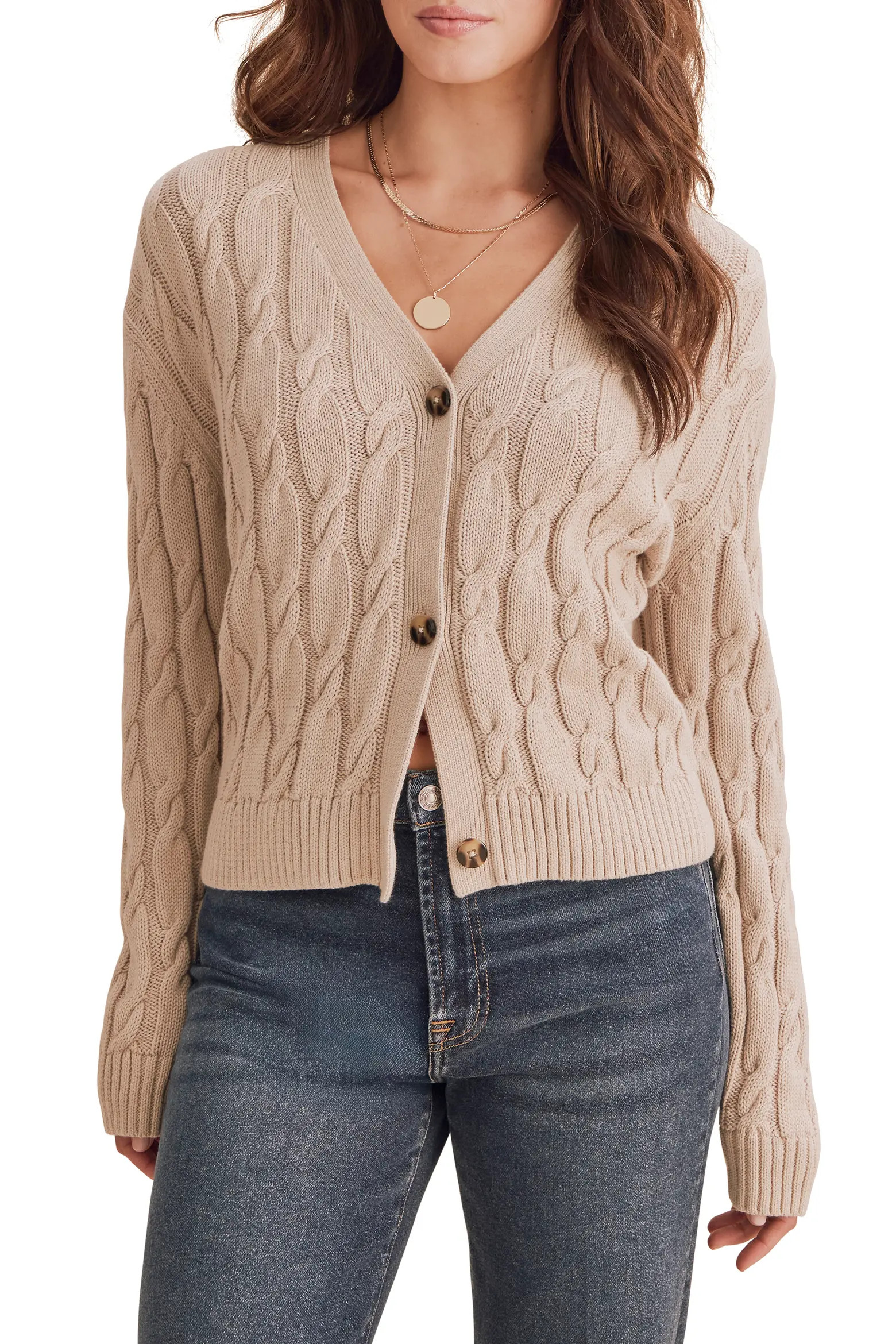 Splendid Rubi Cable Knit Cardigan in Blush Pink at Nordstrom, Size Large | Nordstrom