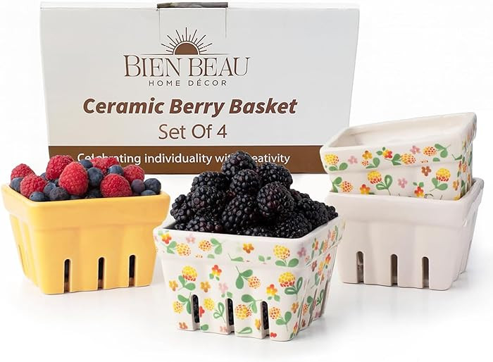 BIEN BEAU Ceramic Berry Basket, Farmhouse Colander, Farmers Market square Bowl. Rustic Kitchen de... | Amazon (US)