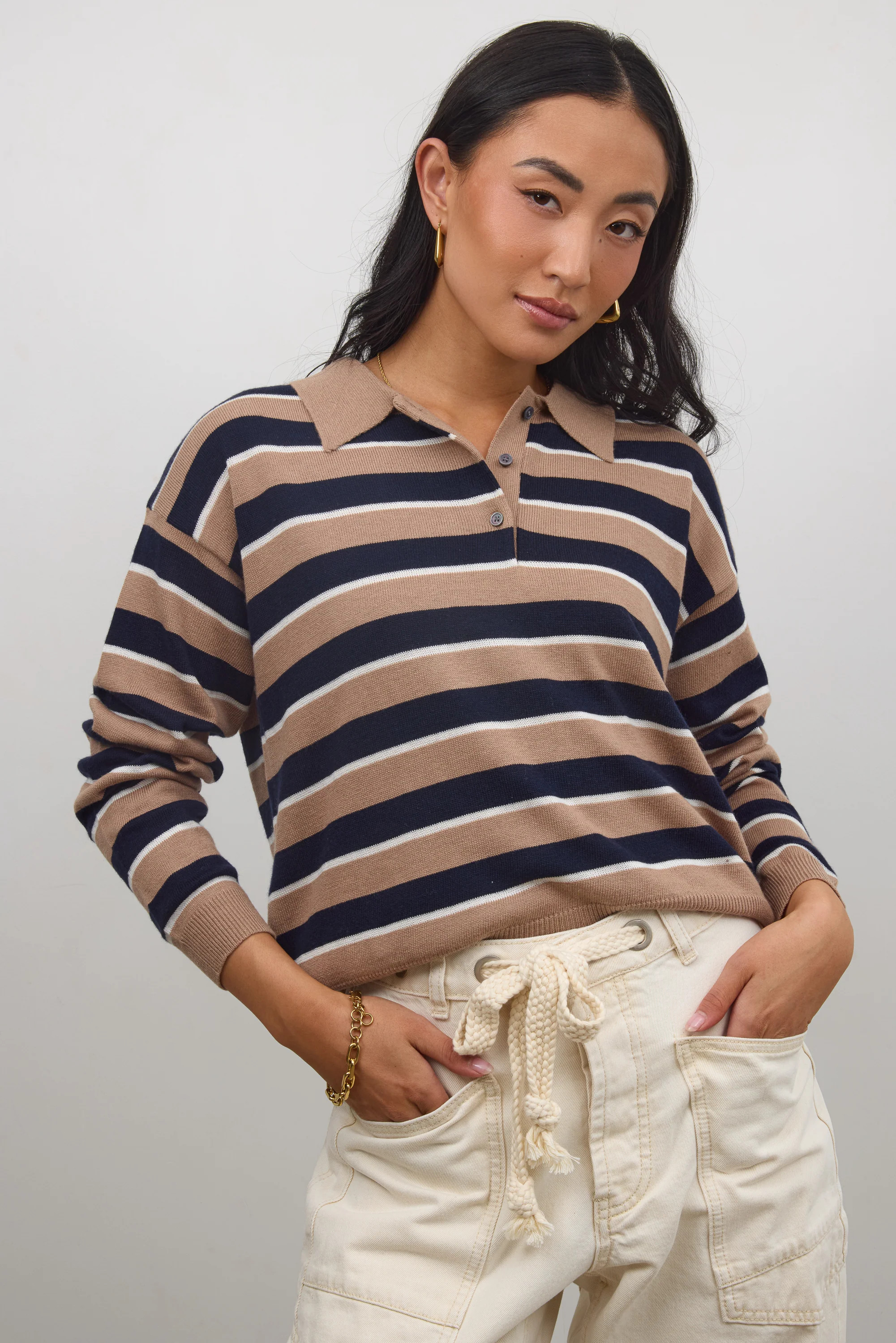 Morgan Striped Sweater in Taupe | Böhme US