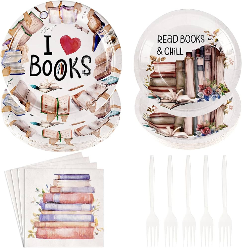96 Pcs Books Book Club Party Supplies Books Themed Party Decorations Tableware Set Includes Book ... | Amazon (US)