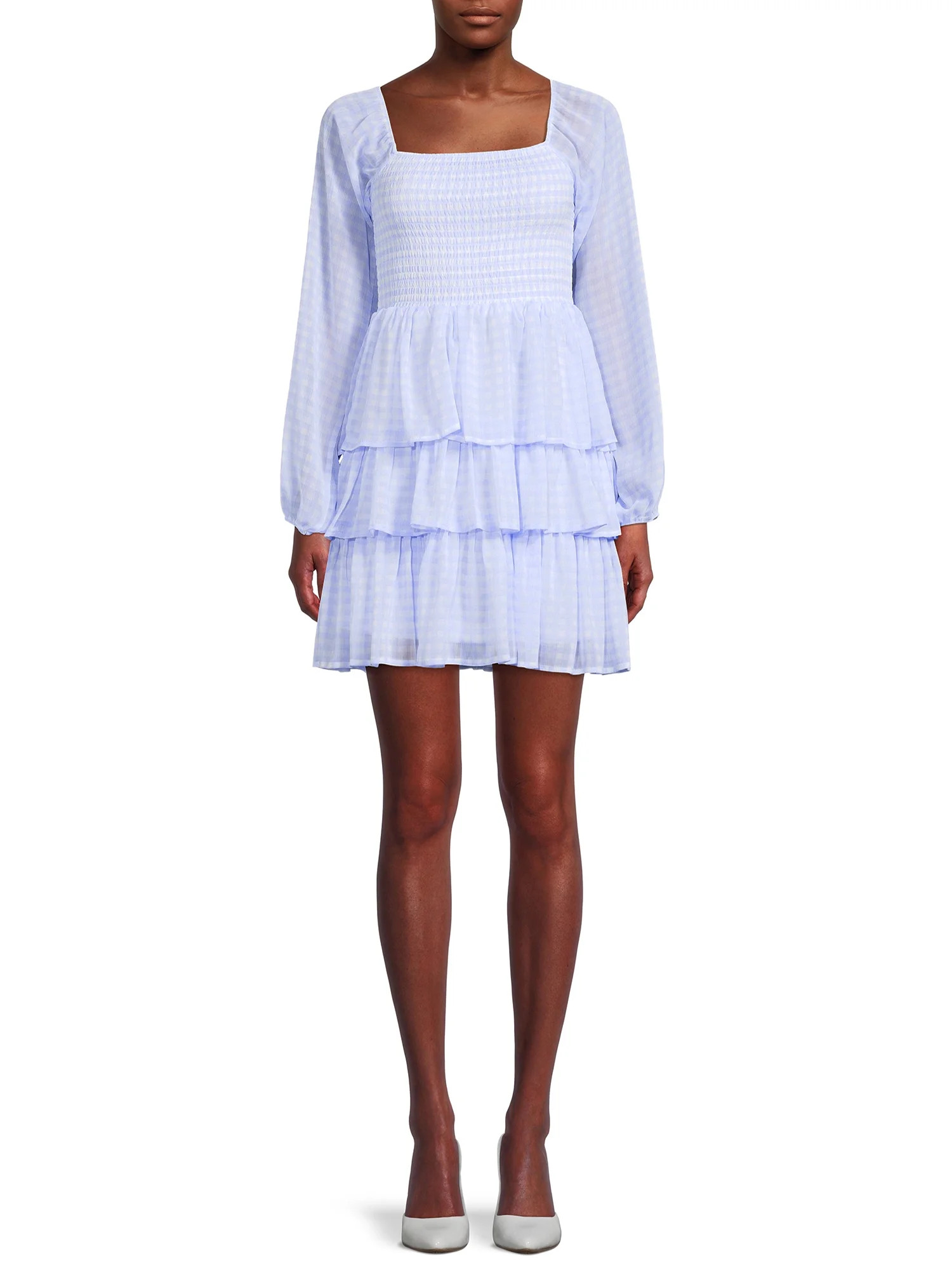 Madden NYC Women's Juniors' Triple Ruffle Smocked Peasant Dress | Walmart (US)