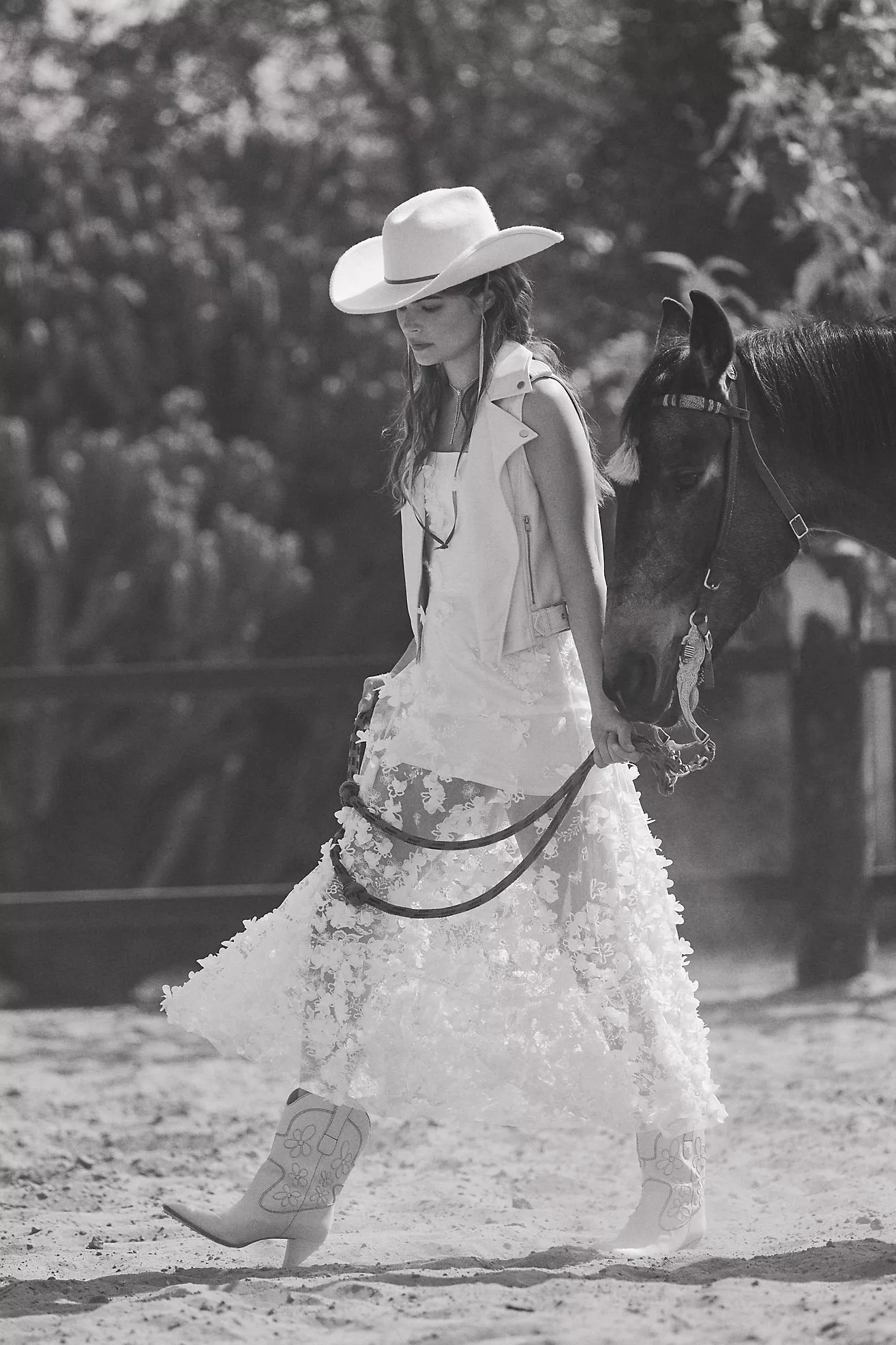 Helsi Audrey Square-Neck Floral Applique Sheer Midi Dress | Anthropologie (US)