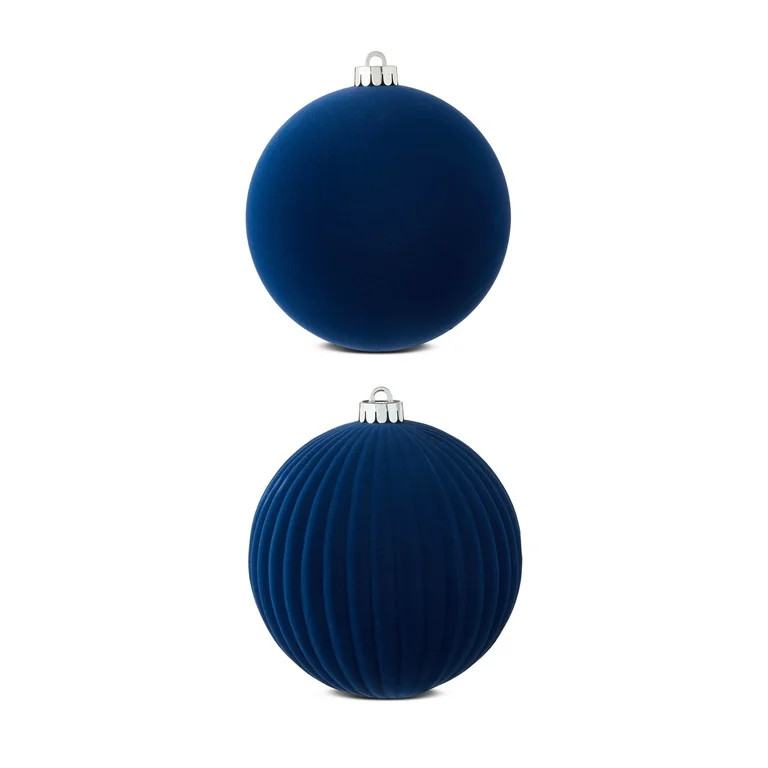2 Count Navy Velvet-Feel Jumbo Shatterproof Christmas Ornaments, 5.9", by Holiday Time - Walmart.... | Walmart (US)