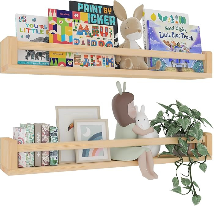 Heimlove 32 Inch Nursery Floating Shelves, Solid Wood Nursery Book Shelves for Wall, Mounted Book... | Amazon (US)