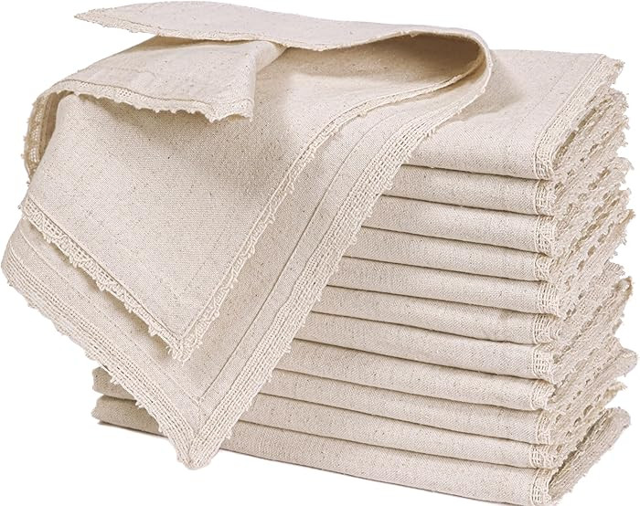 Bedding Craft Cloth Dinner Napkins Linen Flax Cotton 18x18 Set of 12 – Natural with Lace & Mite... | Amazon (CA)