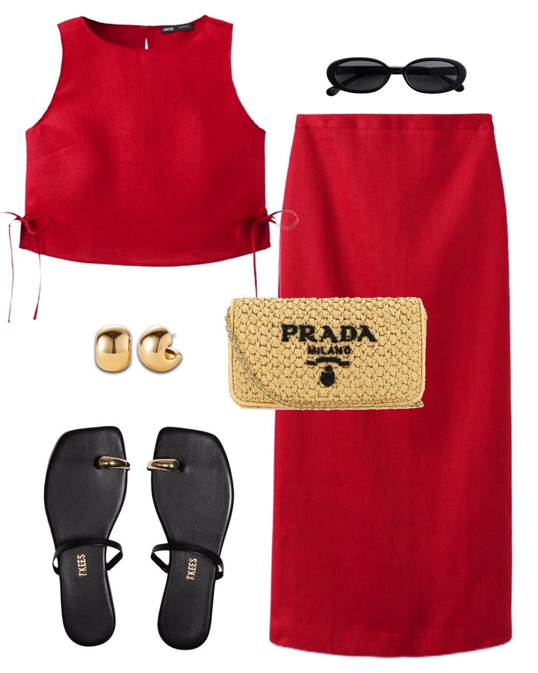 Red co-ord set matching set red skirt Prada raffia clutch bag gold toe sandals chic holiday outfit beach resort wear jelly

#LTKuk #LTKsummer #LTKtravel