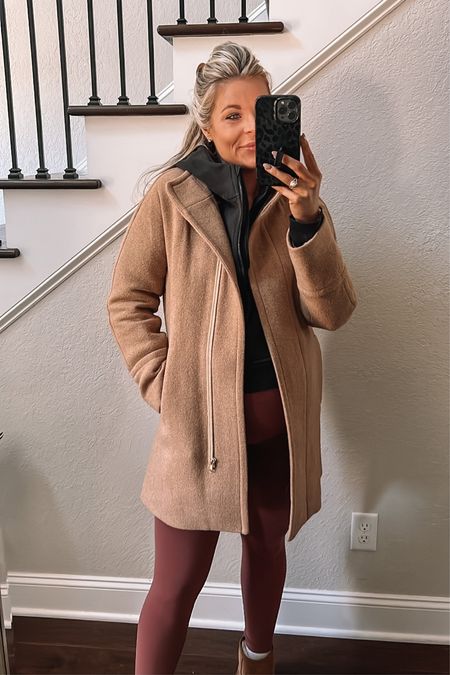 Shop today’s athleisure outfit! Wearing size M/L in my Lululemon scuba hoodie, size 6 in my align leggings and Uggs fit TTS. Size small in my Nike sports bra & 4 in my City Coat  