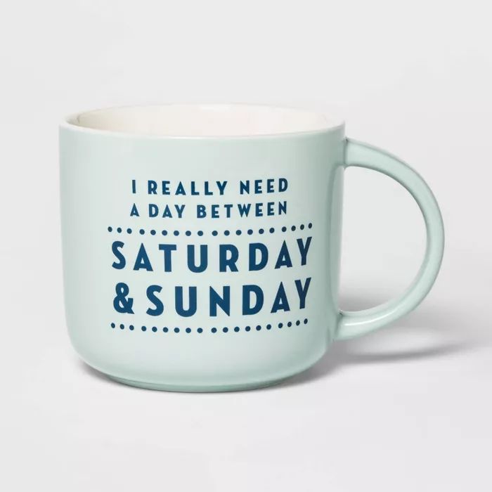 15oz Stoneware Saturday and Sunday Mug Blue - Threshold™ | Target