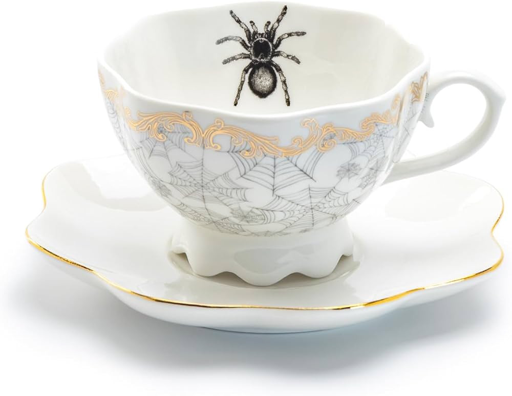 Grace Teaware Spider Web White Gold Scallop Tea Cup and Saucer | Amazon (US)