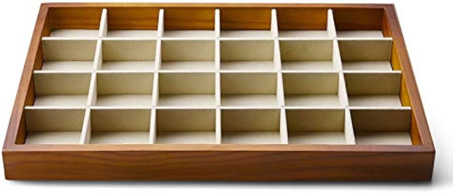 Oirlv 24 Grid Wood Jewelry Tray Microfiber Interior Jewelry Drawer Organizer Showcase Display Box... | Amazon (US)