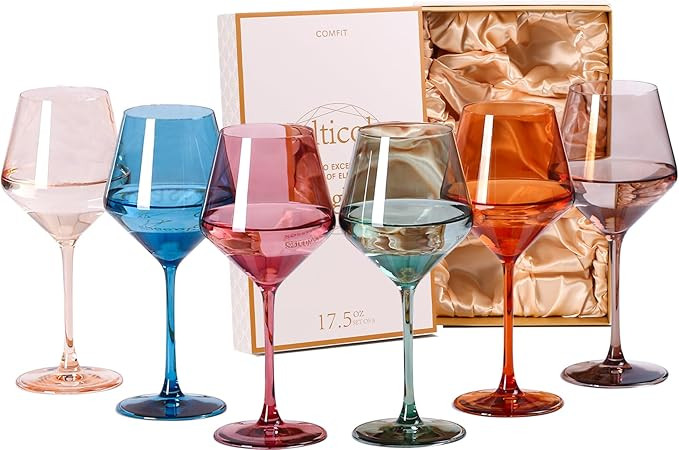 Colored Wine Glasses Set Of 6-17.5oz Hand Blown Crystal Colorful Wine Glasses With Long Stem and ... | Amazon (US)