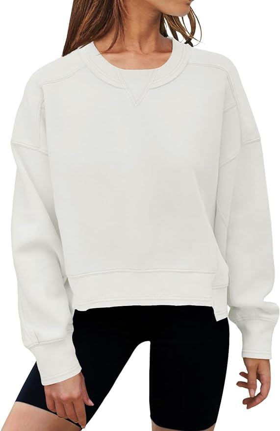 MEROKEETY Women's Oversized Cropped Sweatshirts Crewneck Trendy Workout Pullover Sweater Fall Out... | Amazon (US)