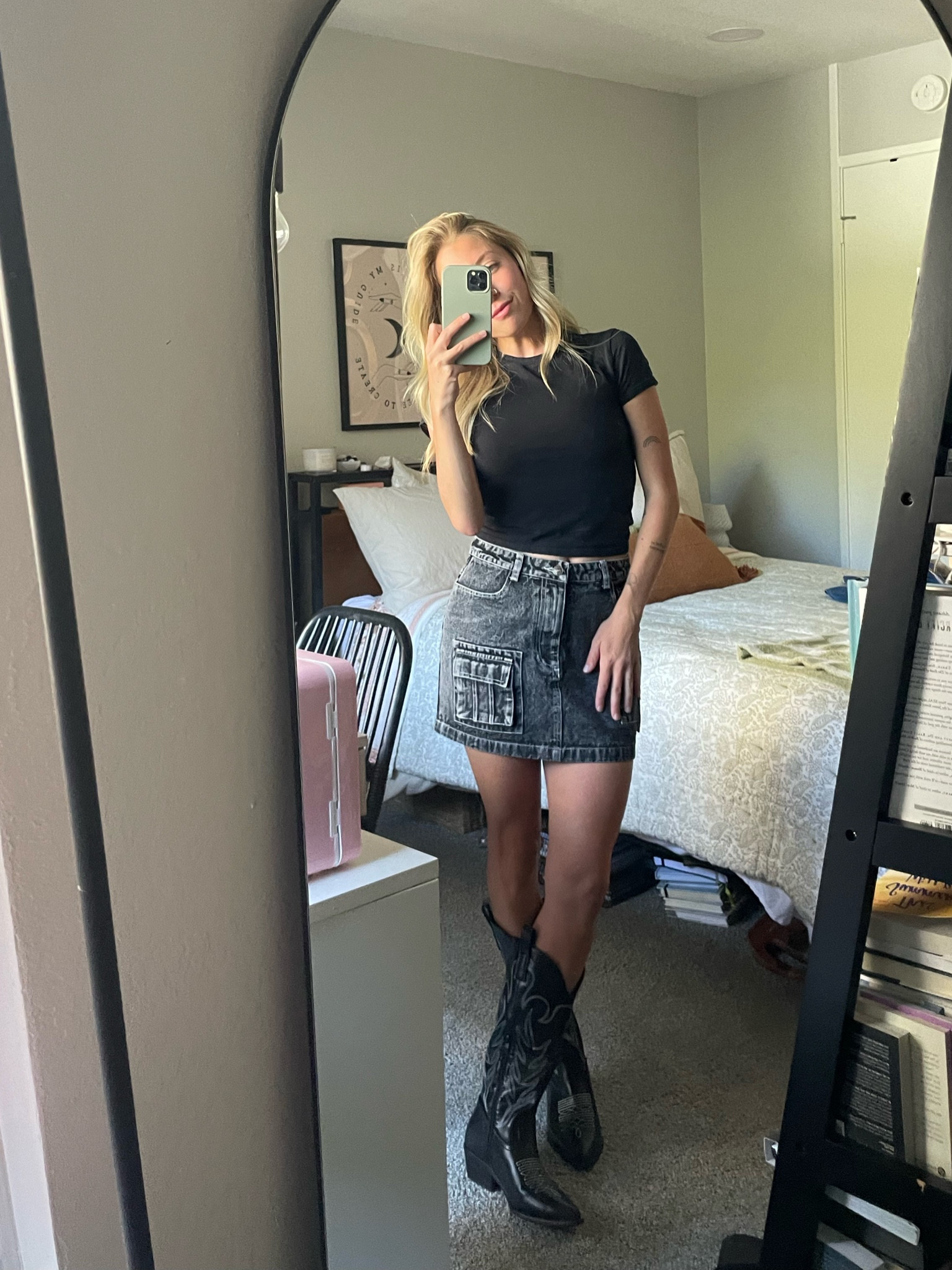 Black cargo mini skirt 🤝 black cowboy boots 🖤 a match made in heaven!! As a short girl (I’m 5’2” for reference) mini skirts do wonders for me in making me look taller and my legs look longer (score)!!! The exact skirt I’m wearing is from a small boutique, so linked some similar finds 🤭

Going to be wearing this all summer long to date night, concerts in the park and coffee with the girls!! 

#LTKFindsUnder100 #LTKSummerSales #LTKFindsUnder50