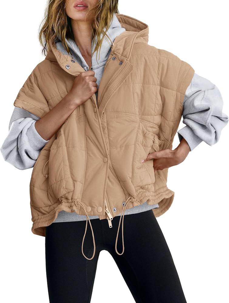 Nirovien Womens Oversized Puffer Vest Sleeveless Quilted Jackets Button Zip Up Hoodie Poncho Coat... | Amazon (US)