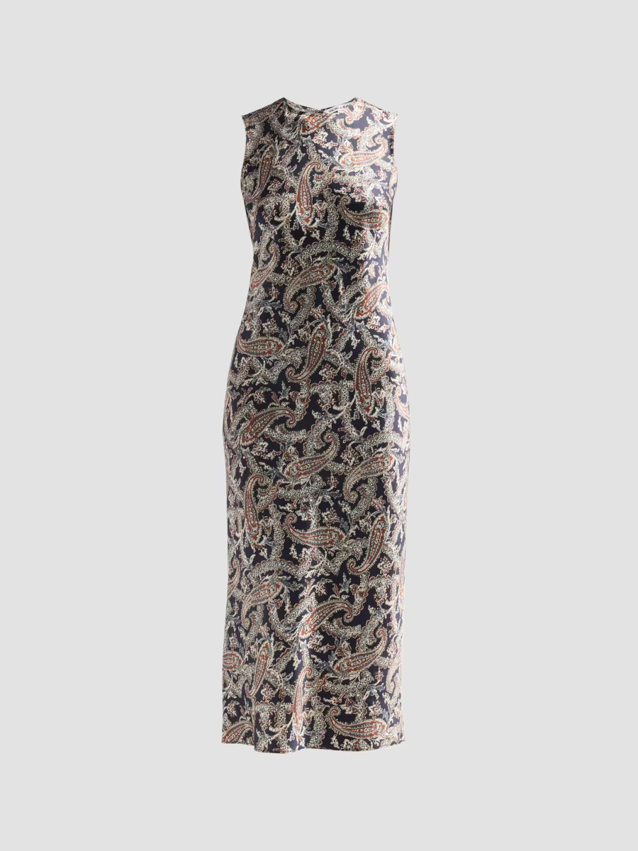 Veronica Beard Women's Gemma Paisley Satin Sleeveless Midi Dress - Navy Multi - Size 00 | Saks Fifth Avenue