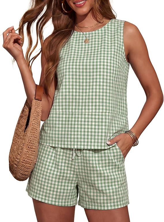 LOMON Women's Trendy 2 Piece Outfits Shorts Sets Summer Crew Neck Sleeveless Tank Top and Bottom ... | Amazon (US)