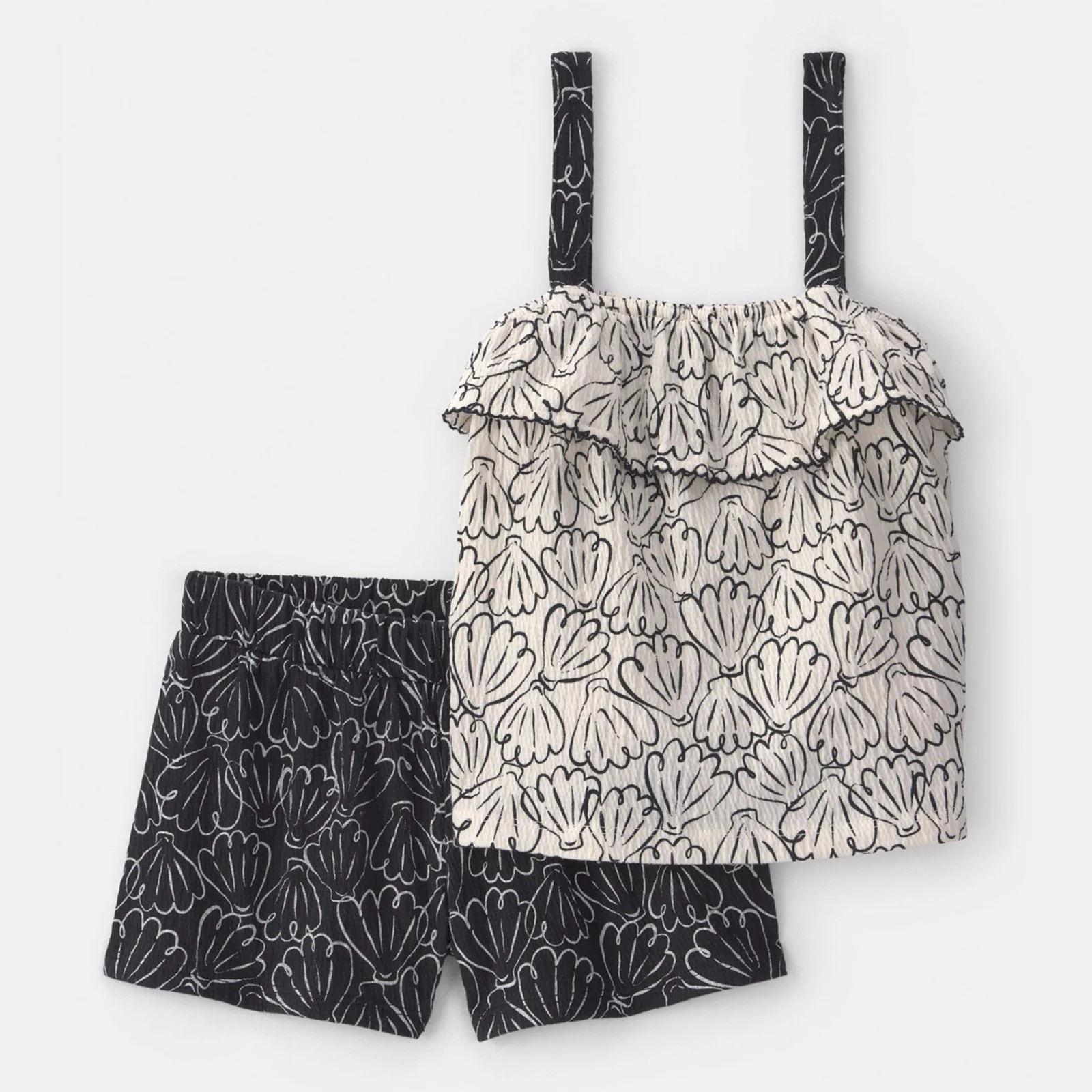 Toddler Girl Carter's 2-Piece Shell Ruffle Tank Top & Shorts Set, Toddler Girl's, Size: 2T, Black White | Kohl's