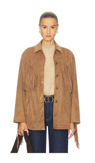 Free People x REVOLVE Fringe Out Faux Suede Shacket in Tan. - size S | Revolve Clothing (Global)