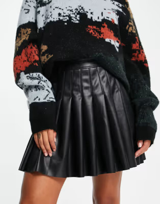 Topshop leather look pleated mini skirt in black | ASOS (Global)
