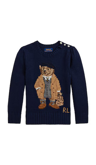 Long Sleeve Intarsia Bear Sweater in Cruise Navy | Revolve Clothing (Global)