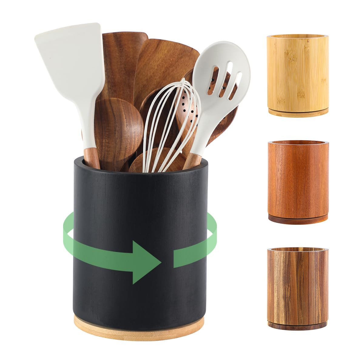 gorsent Wooden Utensil Holder, 360°Rotating 7.3'' Large Kitchen Utensil Holder for Kitchen Count... | Amazon (CA)