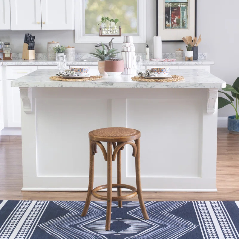 Ariyah Solid Elm Wood Cane Rattan Seat Backless Stool | Wayfair North America