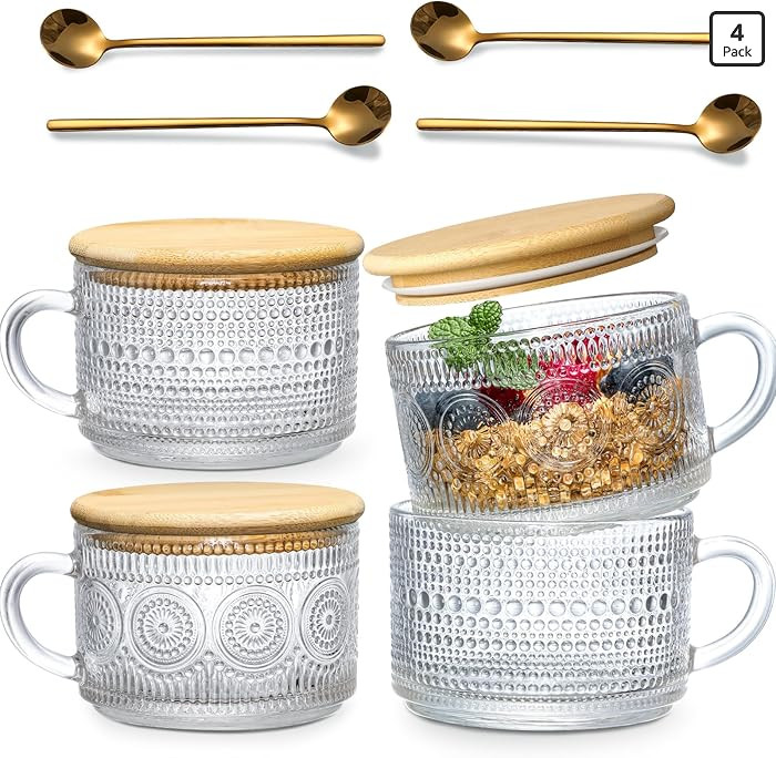4pcs Set Vintage Coffee Mugs gifts for women, Overnight Oats Containers with Bamboo Lids and Spoo... | Amazon (US)