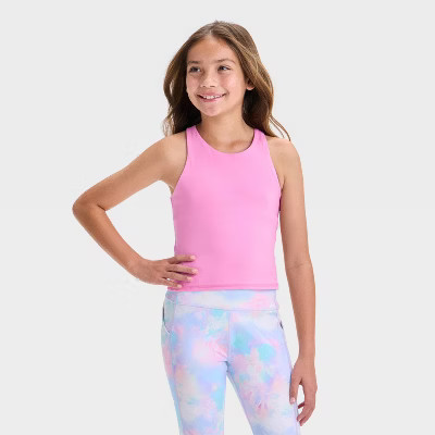Girls' Strappy Crop Tank Top - All In Motion™ Pink XL: Moisture Wicking, Midweight, Knit | Target